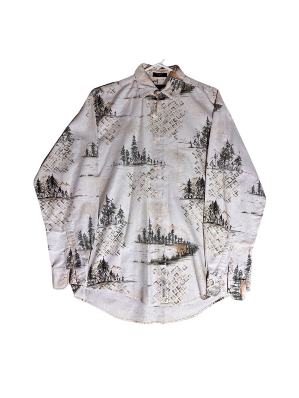 VTG Nautica Button-Up Shirt Mens Size M Ivory Scenic Landscape Graphic Print